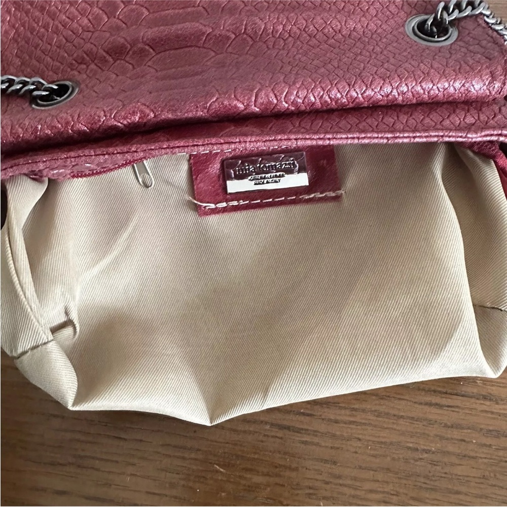 Mia Tomazzi Red Burgundy Moc Croc Leather Crossbody Purse Bag Clutch Chain Strap - Picture 11 of 13